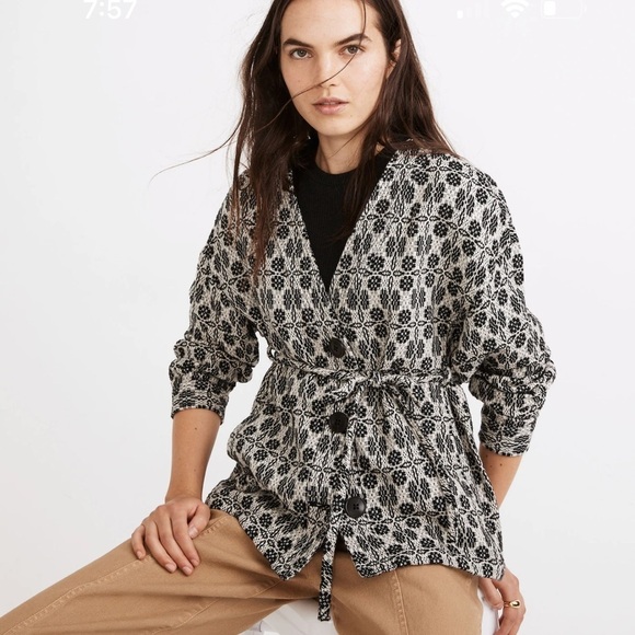 SOLD Madewell Geometric Jacquard Tie-Waist Jacket Small - Picture 1 of 8